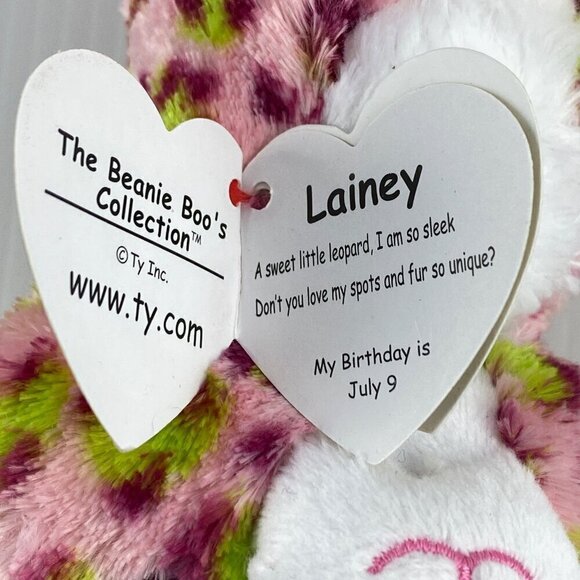Ty Beanie Boos Lainey Plush Pink Spotted Leopard 2021 TySilk 6 inch Teddybear - Picture 9 of 11